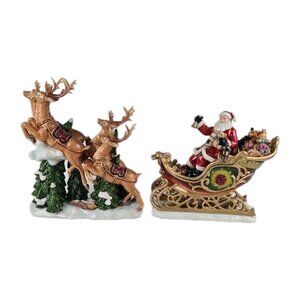 Vintage Members Mark Santa Sleigh with Reindeers Christmas Centerpiece Figure